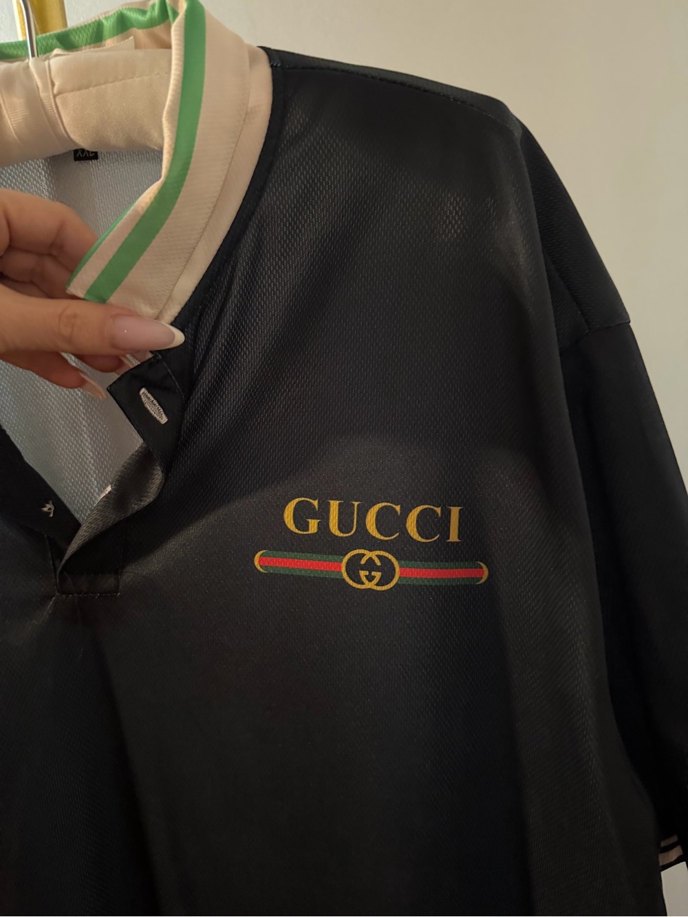 Gucci Black Logo Polo Shirt with Green-Red Accent Mens XXL